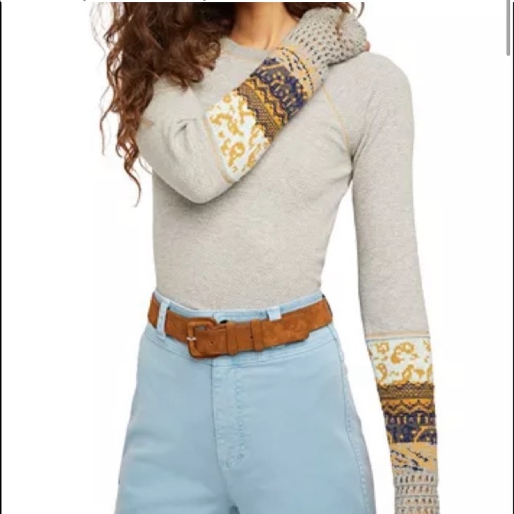 Free People In The Mix Cuff Tee Linen Combo Medium